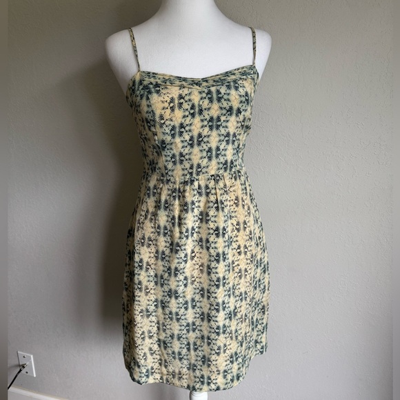 Anthropologie Moulinette Sours Cream Blue Print Silk A-Line Sundress Womens 2 - Picture 1 of 7